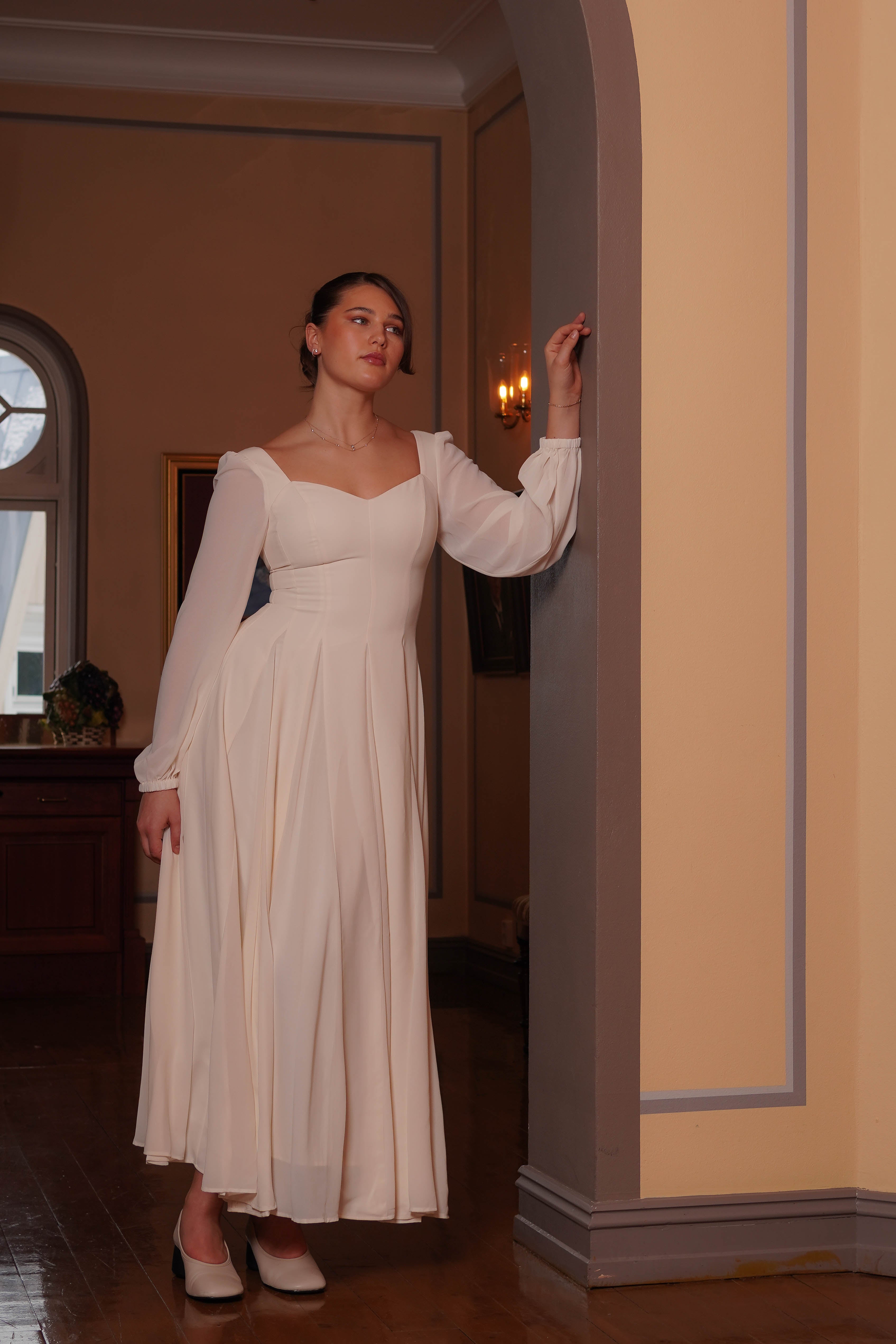【aloha34】Little Eagle ロングドレス(三分袖) Alette Maxi Dress Long Sleeves – Ivory Bridal & Wedding Dress