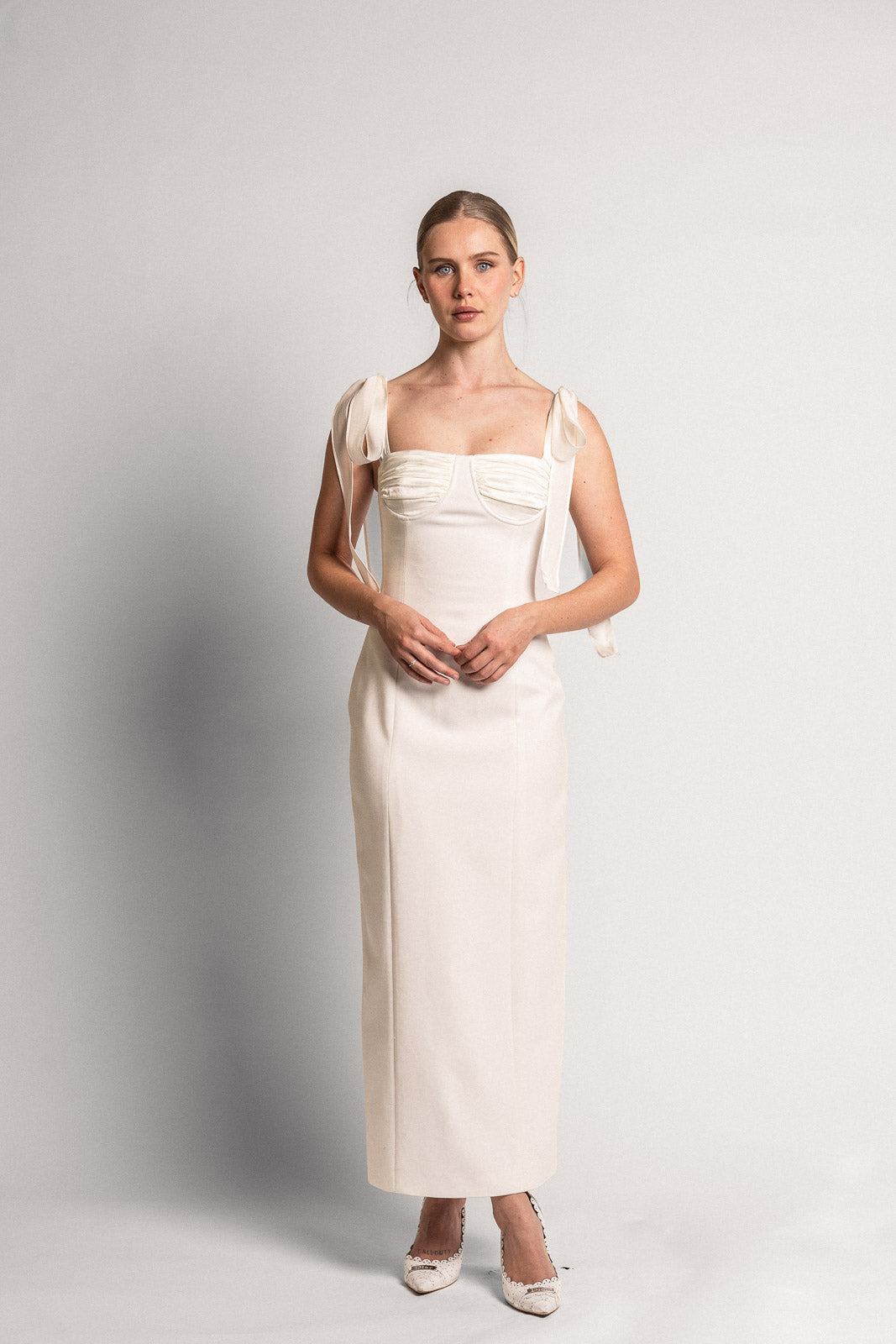 Una forme bustier midi dress off-white