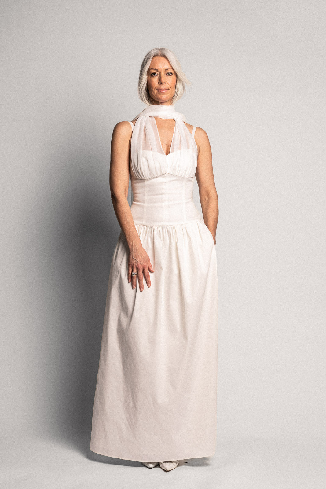 Vilja lett halter neck maxi dress white