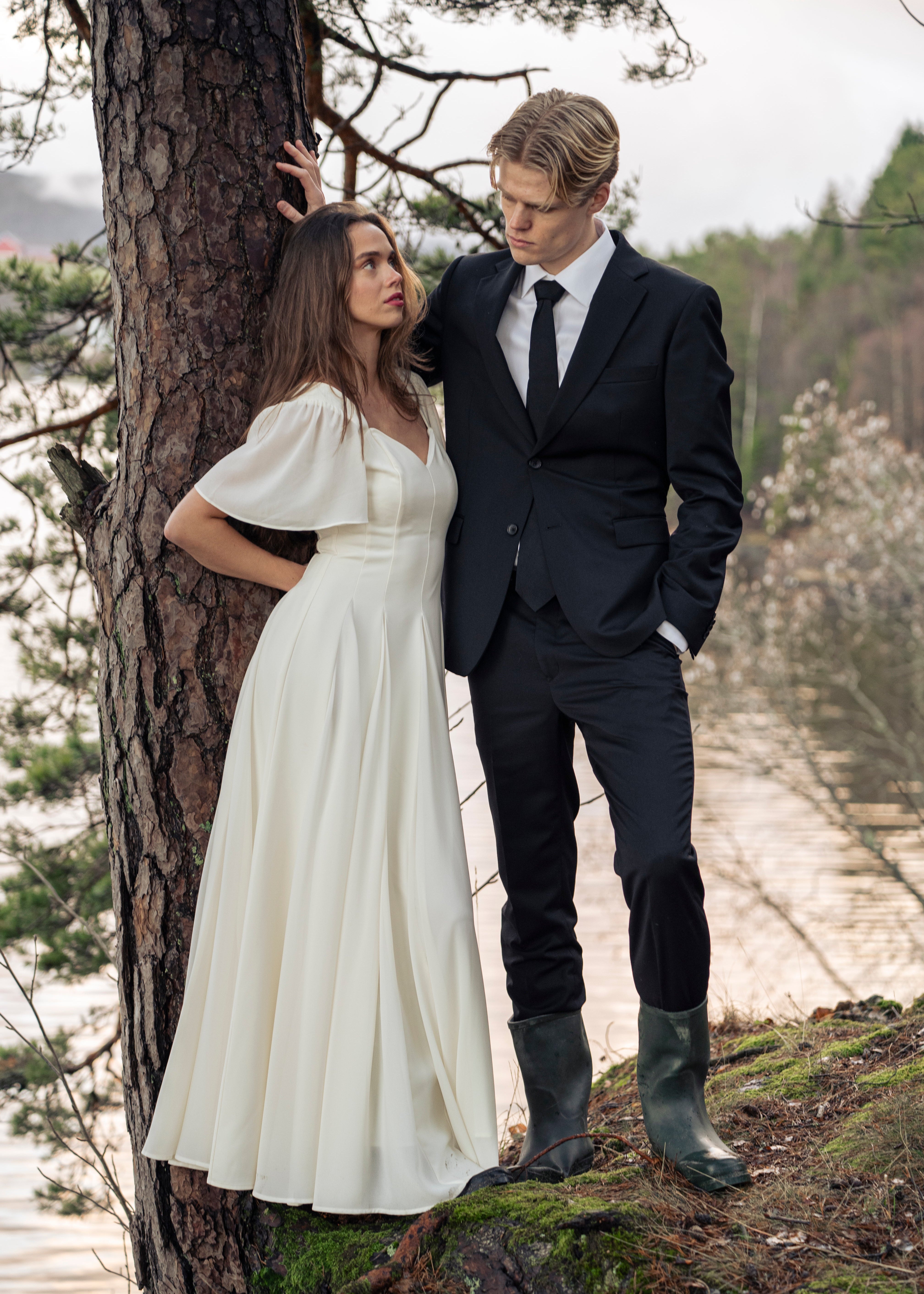 Alette Maxi Dress Flutter Sleeves Ivory