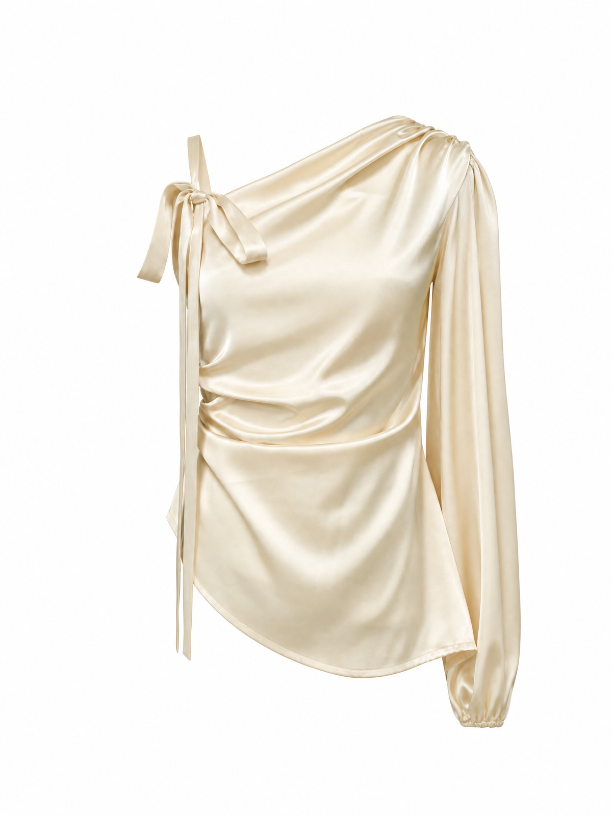 Hilde Asymmetric Draped Satin Top Ivory