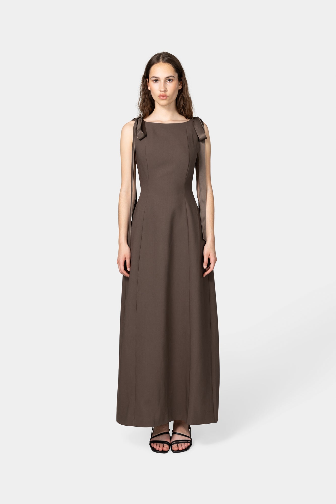 リルアー　drape design dress M-Long brown リルアー drape design dress M-Long brown リルアー drape