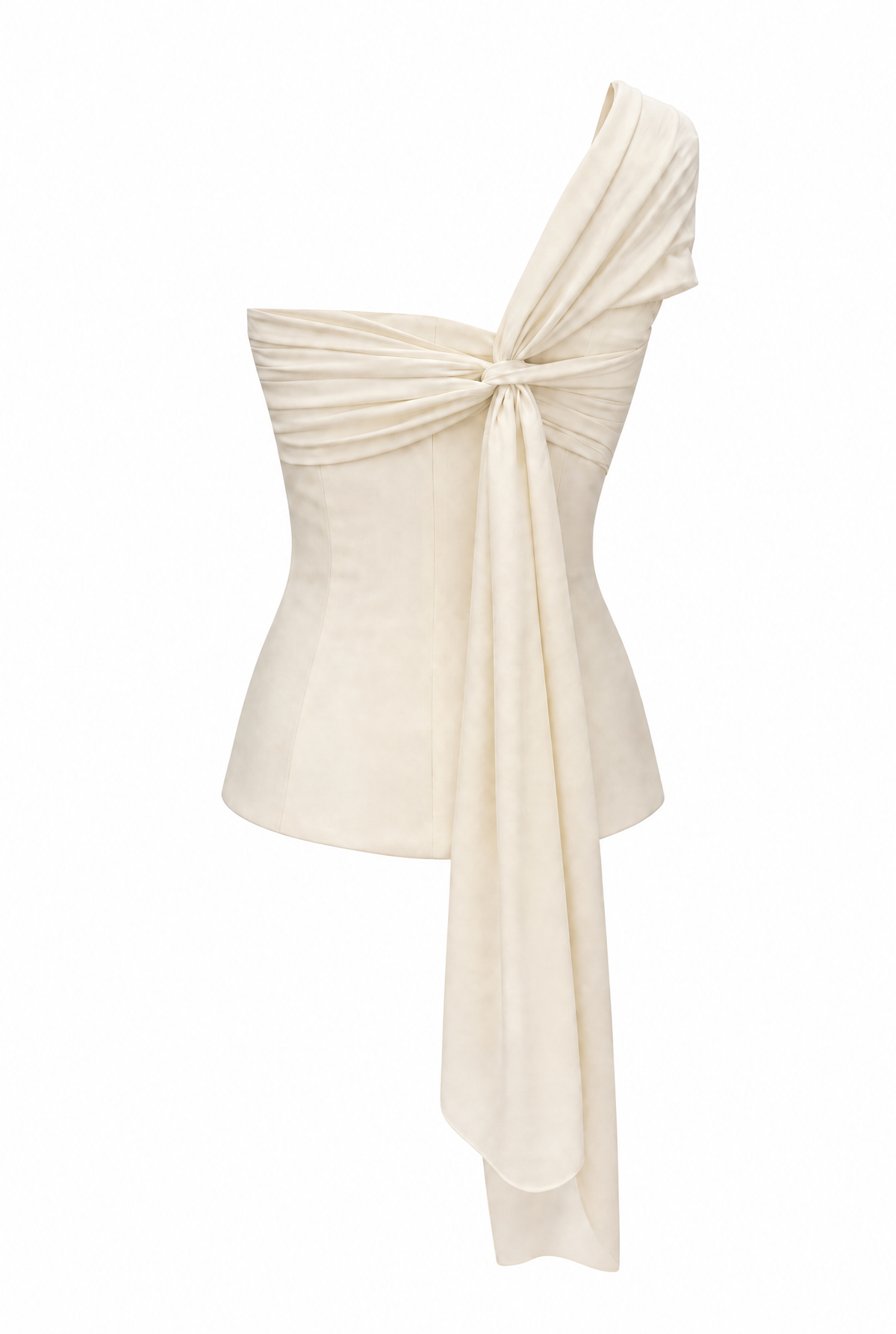 Marte One Shoulder Draped Satin Corset Top Ivory