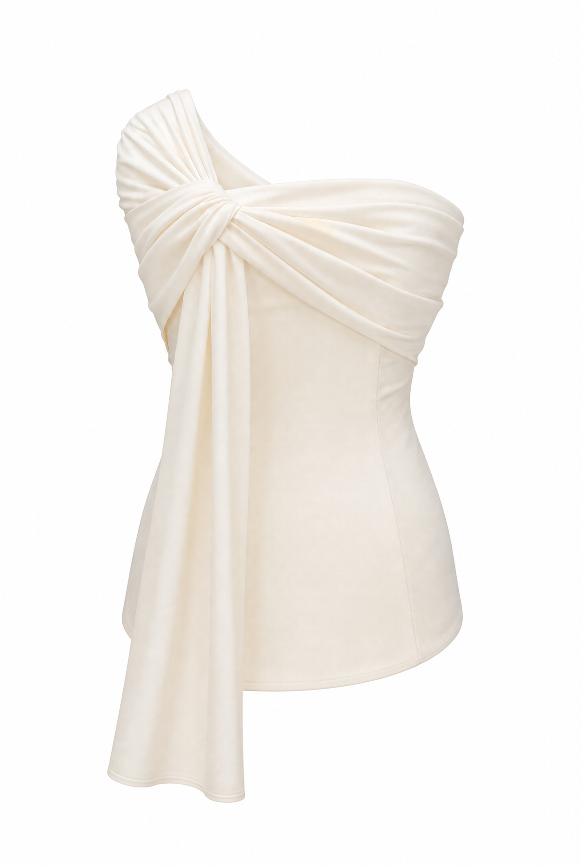 Marte One Shoulder Draped Satin Corset Top Ivory