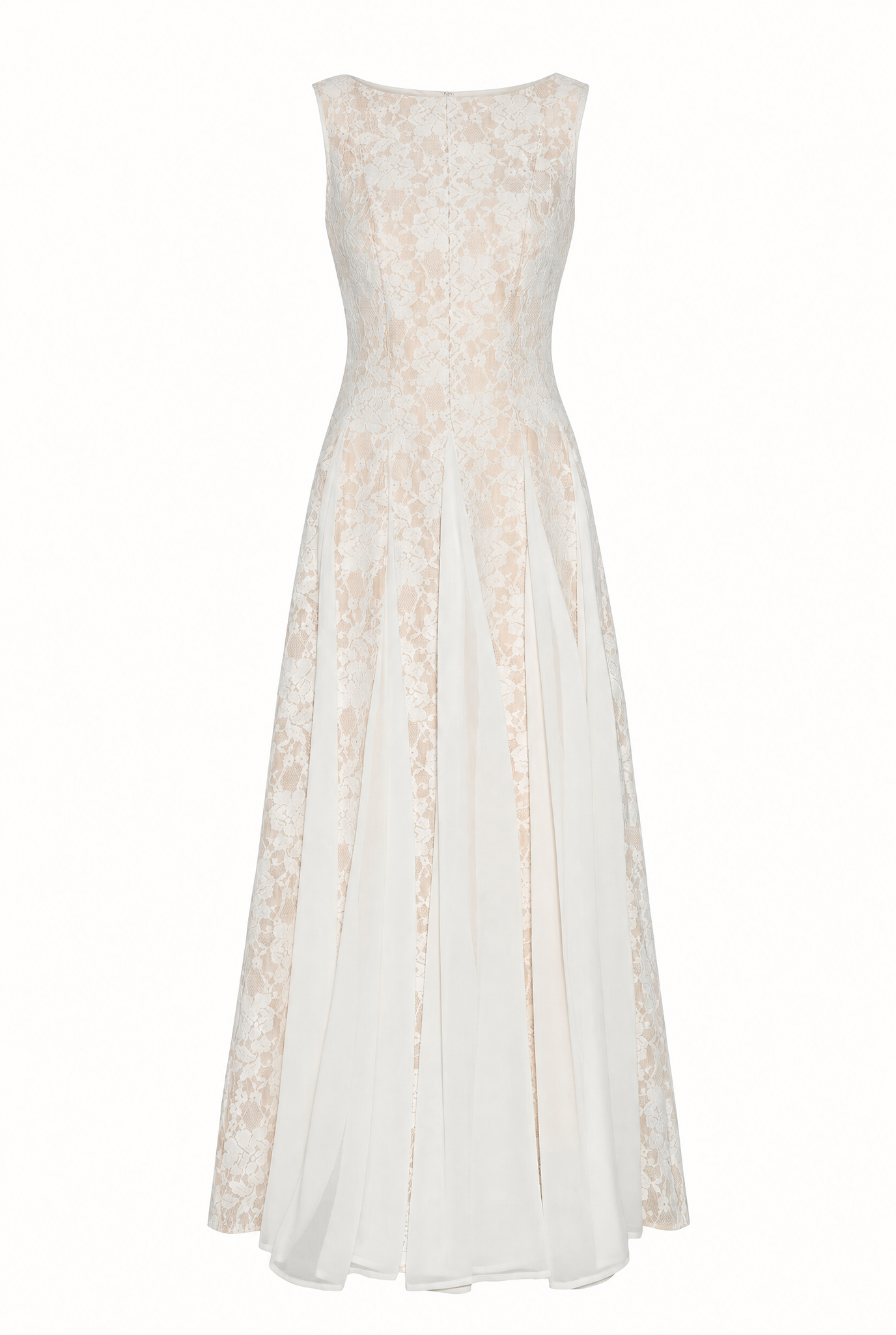 Ylva Boat Neck Lace Wedding Dress – White