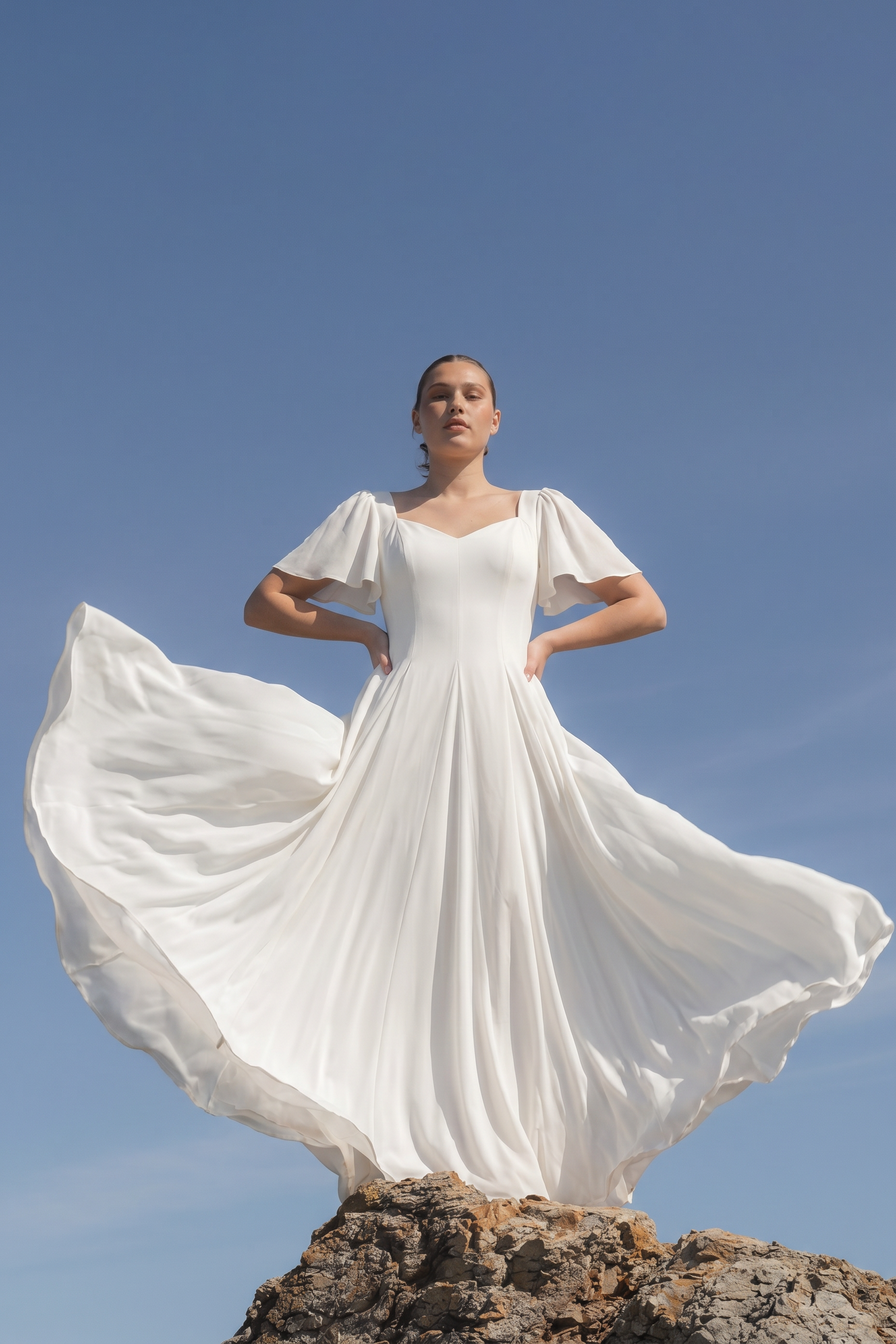 Alette Maxi Dress Flutter Sleeves – White Bridal & Wedding Dress