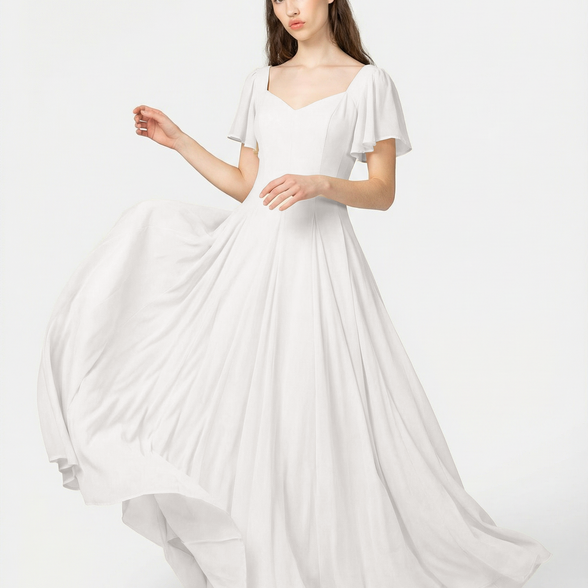 Alette Maxi Dress Flutter Sleeves – White Bridal & Wedding Dress