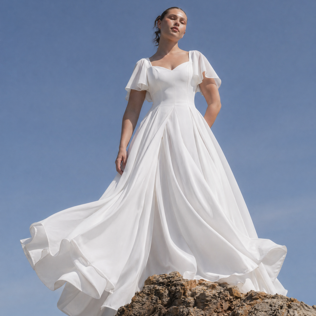 Alette Maxi Dress Flutter Sleeves  White Bridal & Wedding Dress