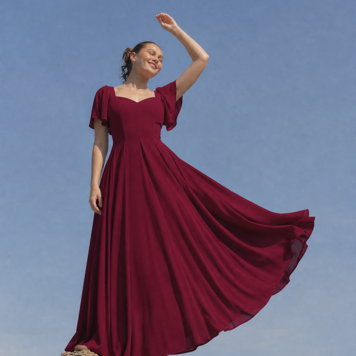 burgundy flutter sleeve dress Rosalie Flutter Sleeve Maxi Dress | 2 Colors