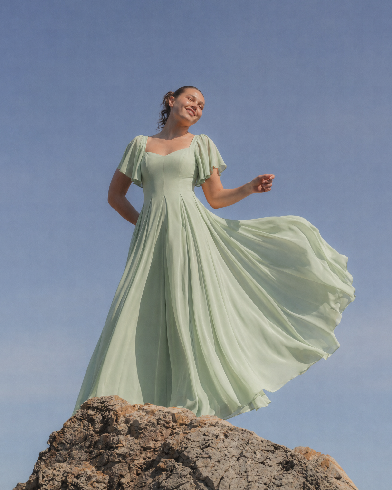 Light sage dress for weddings