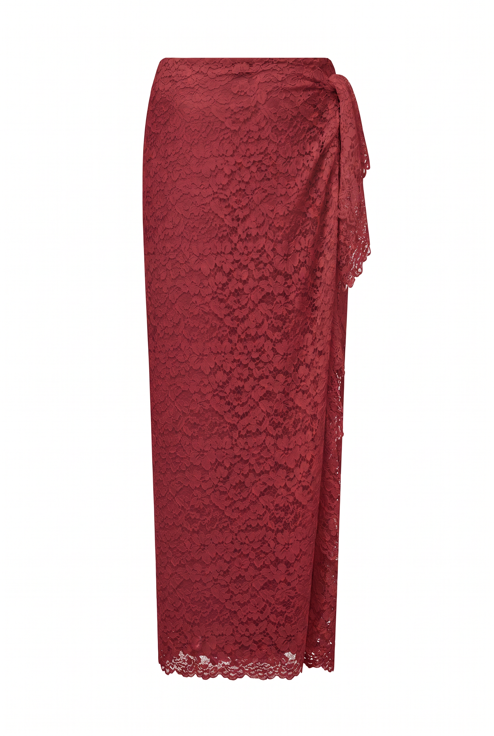 Helena Wrap Tie Lace Skirt Burgundy