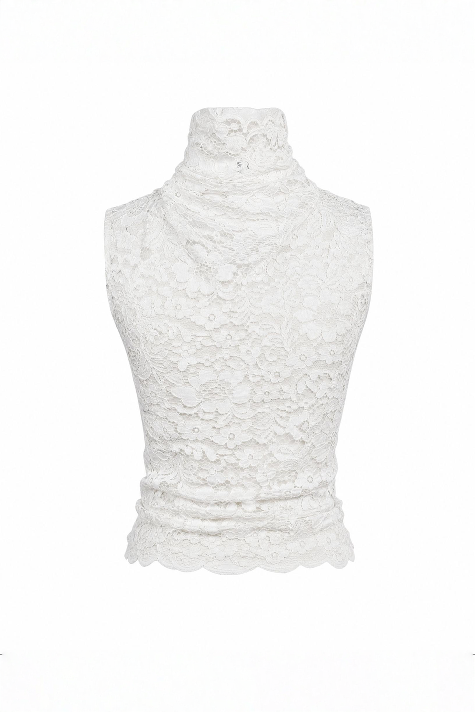 Helena High-Neck Lace Halter Top White
