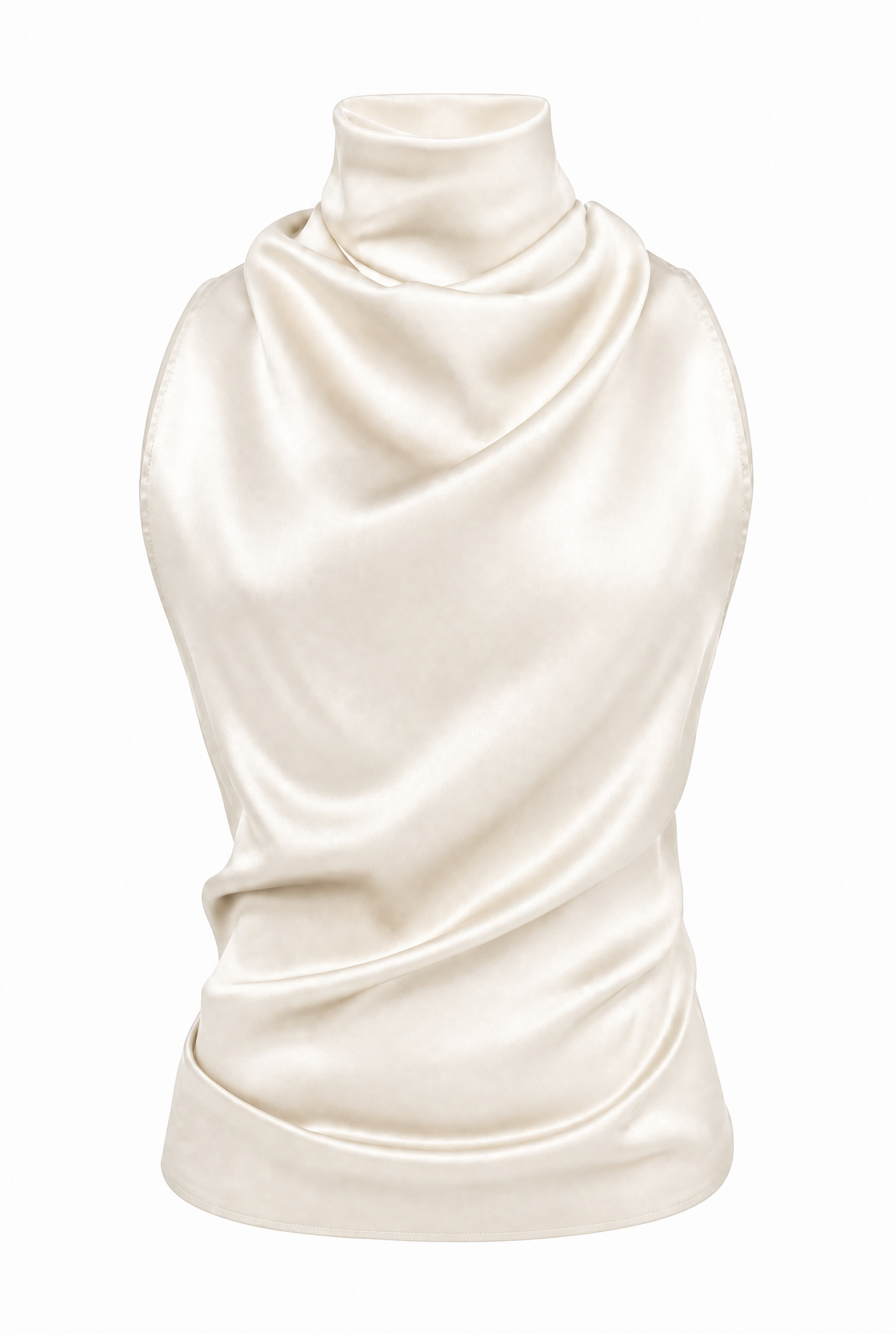 Helena High-Neck Silk Halter Top Ivory