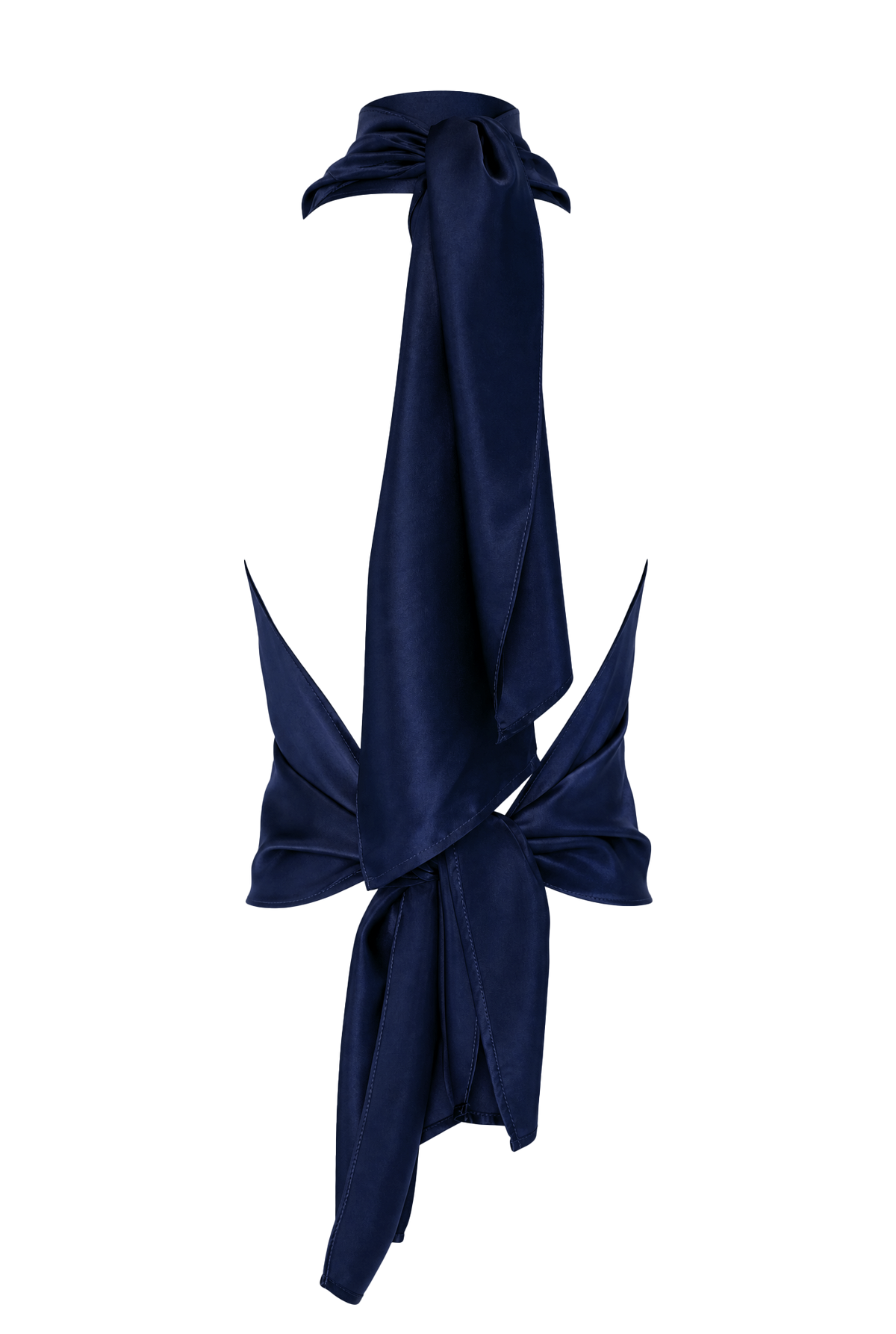 Helena High-Neck Silk Halter Top Navy