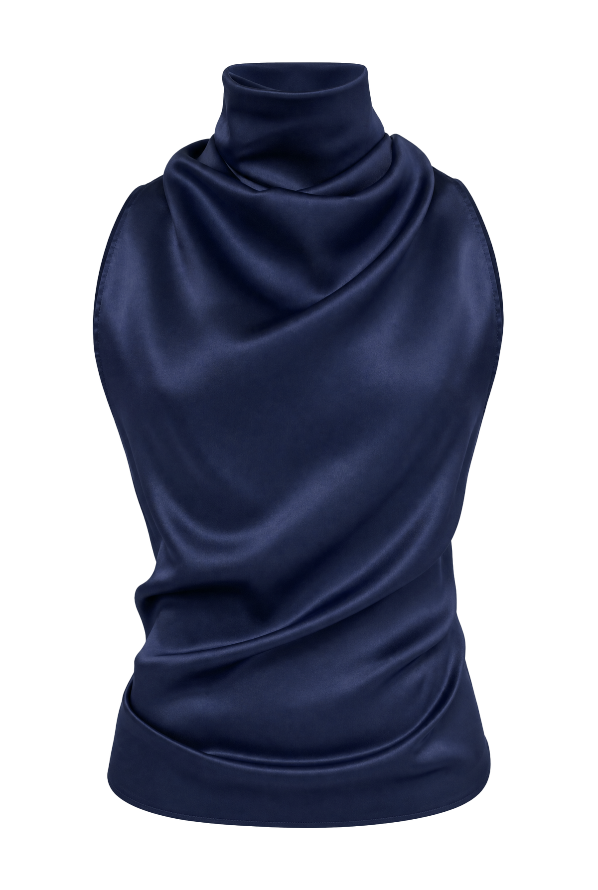 Helena High-Neck Silk Halter Top Navy
