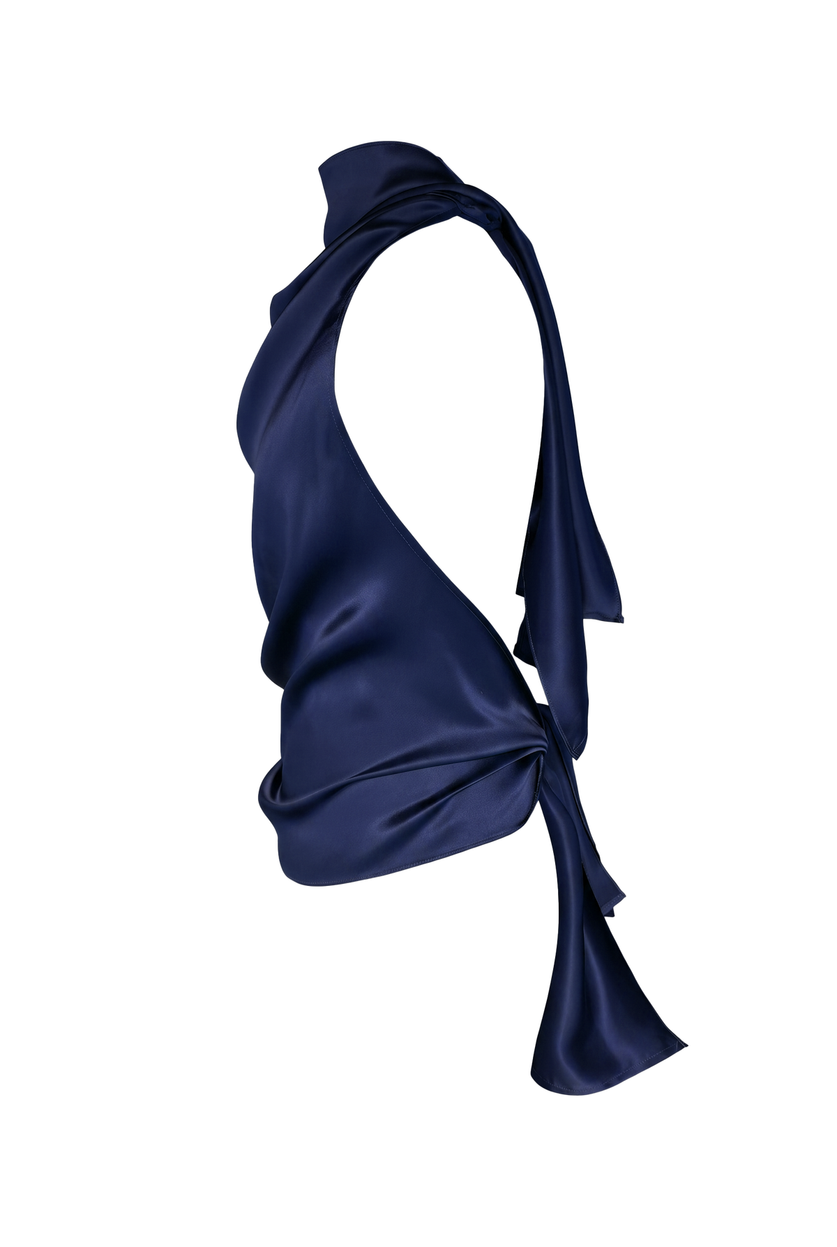 Helena High-Neck Silk Halter Top Navy