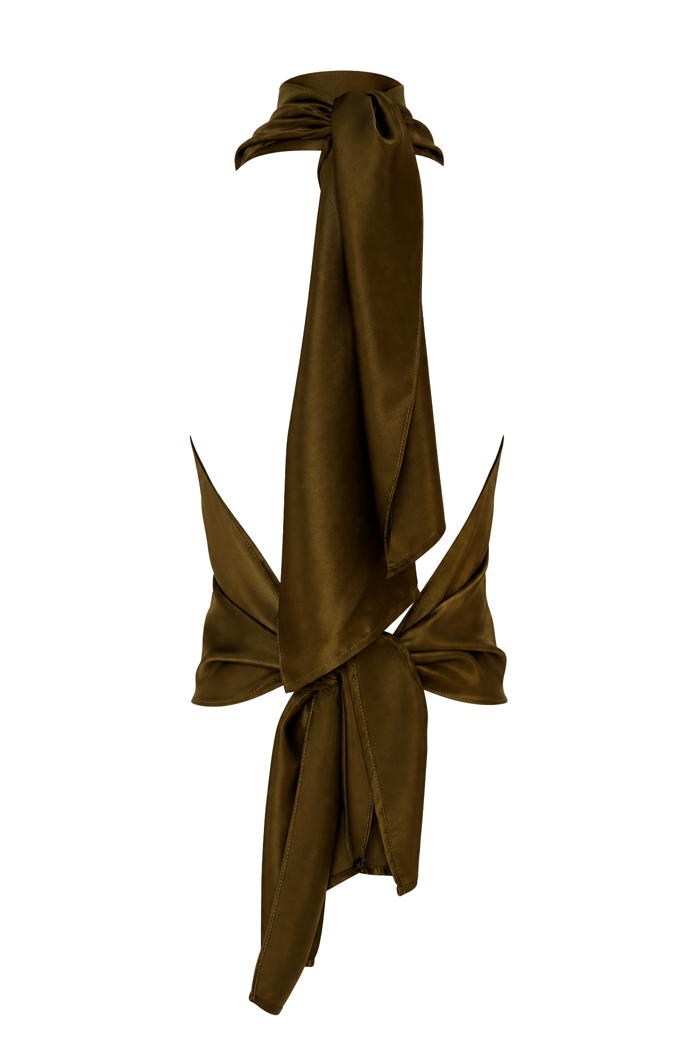 Helena High-Neck Silk Halter Top Olive