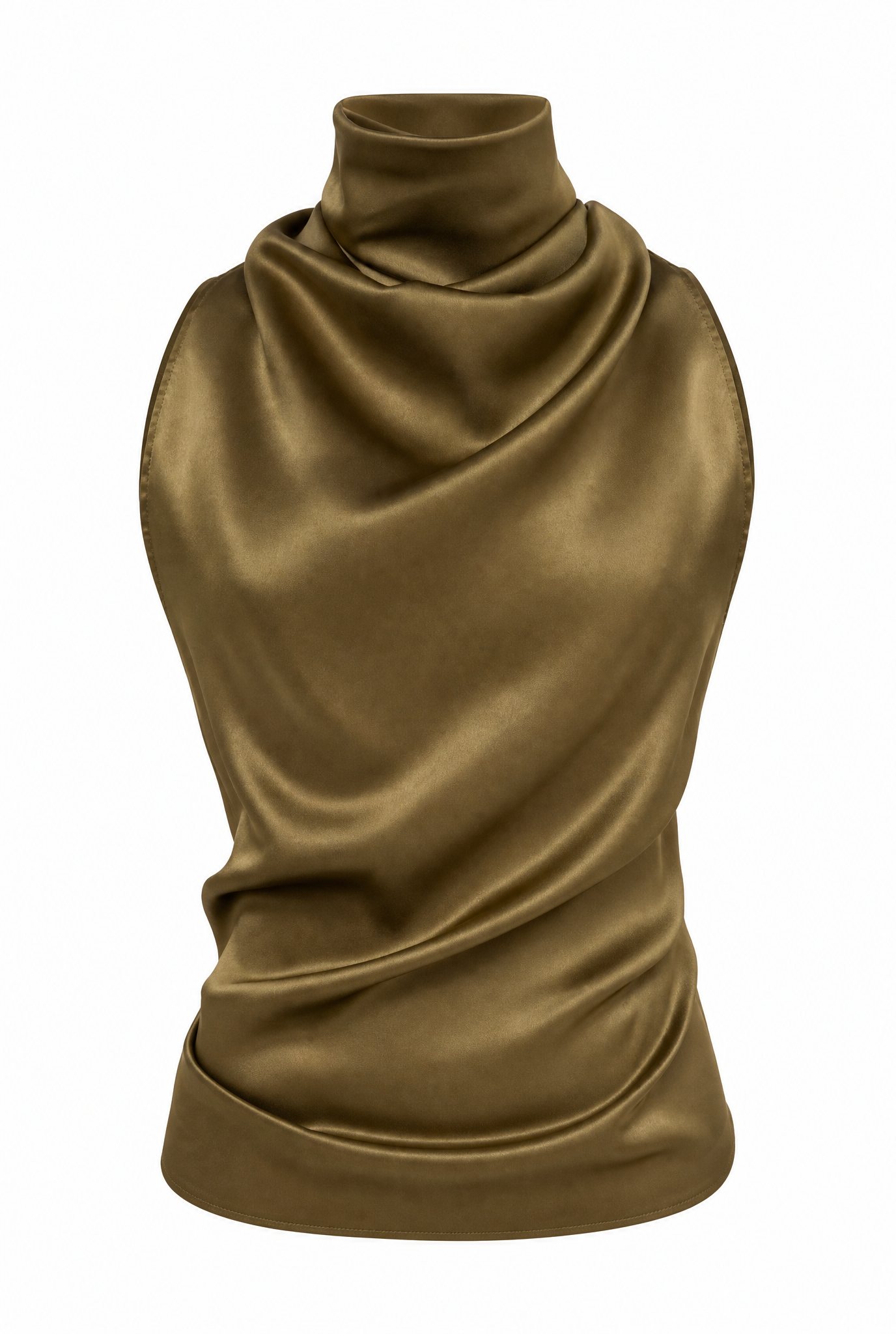 Helena High-Neck Silk Halter Top Olive