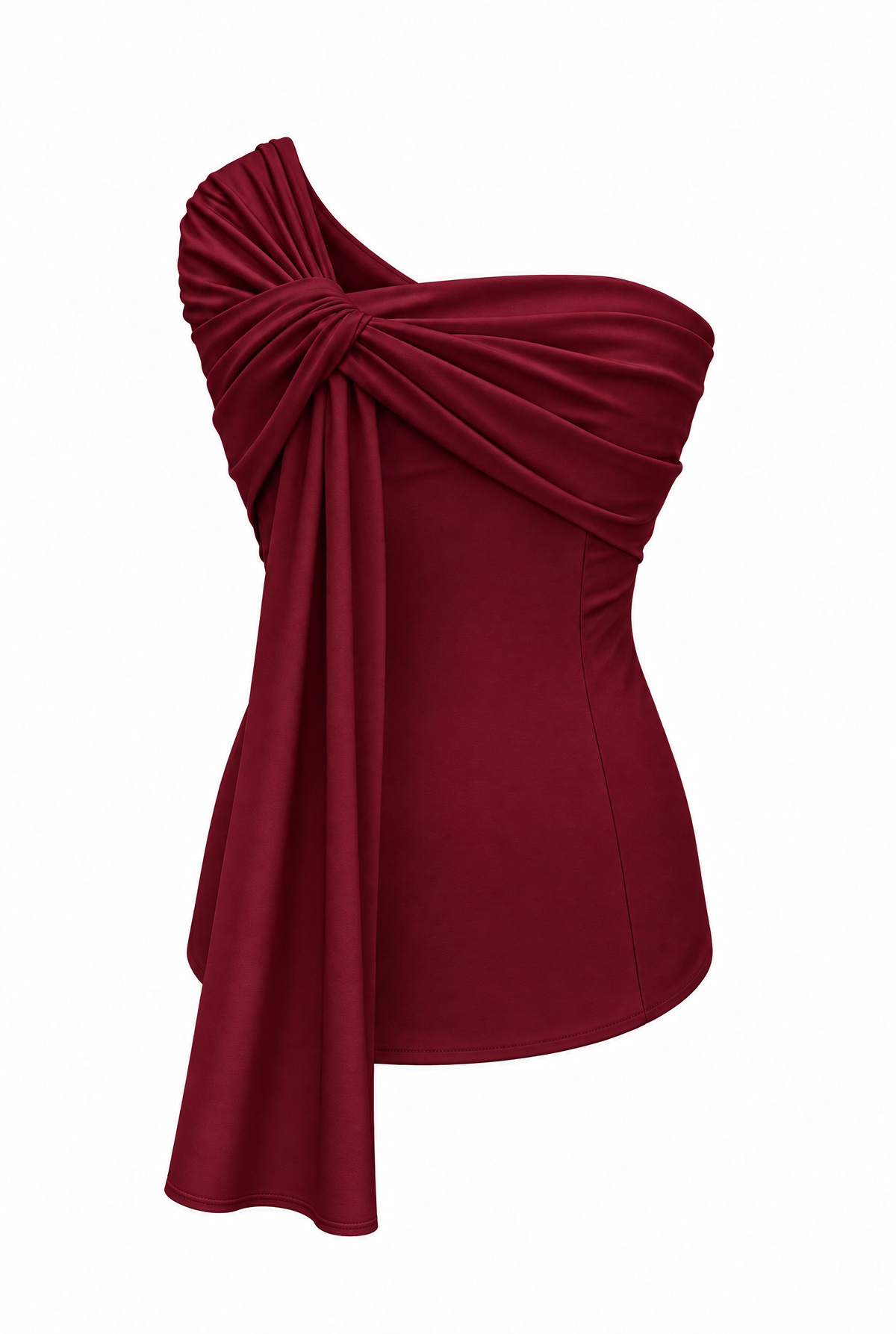 Marte One Shoulder Draped Satin Corset Top Burgundy