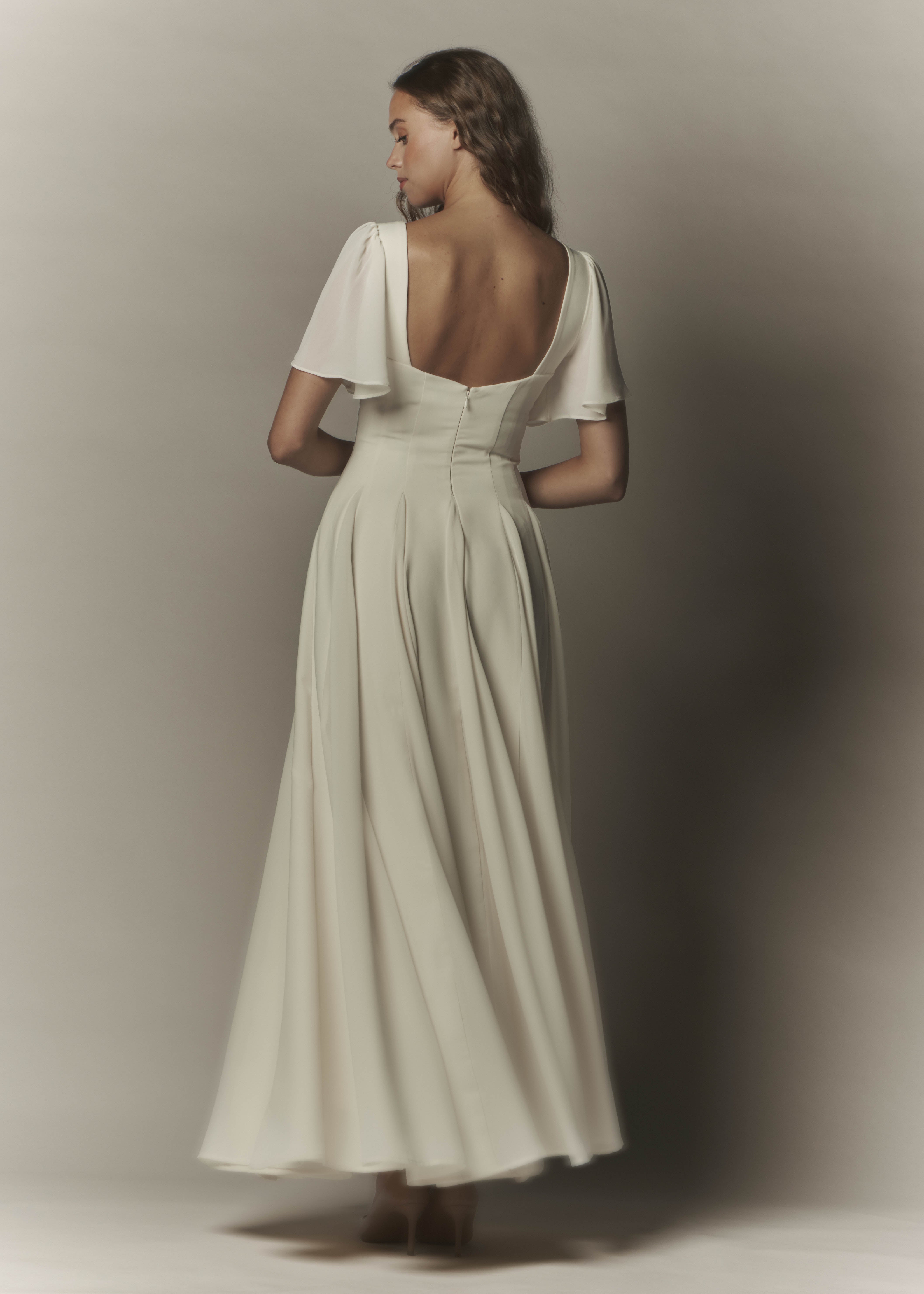 Alette Maxi Dress Flutter Sleeves Ivory