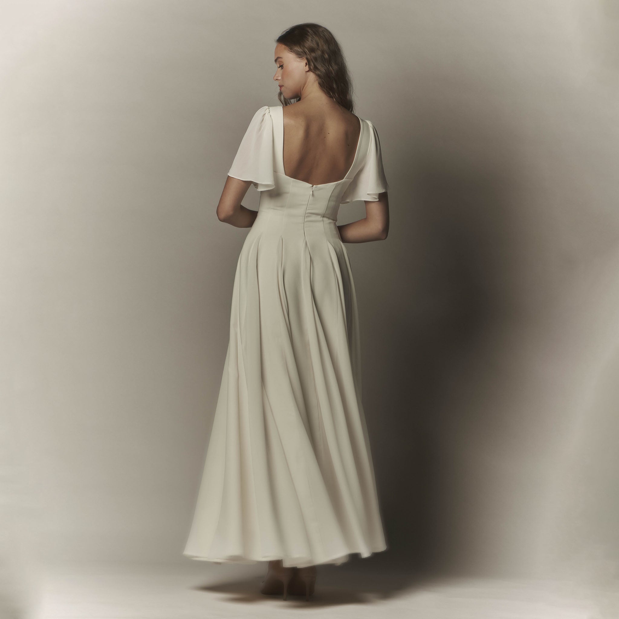 Alette Maxi Dress Flutter Sleeves Ivory
