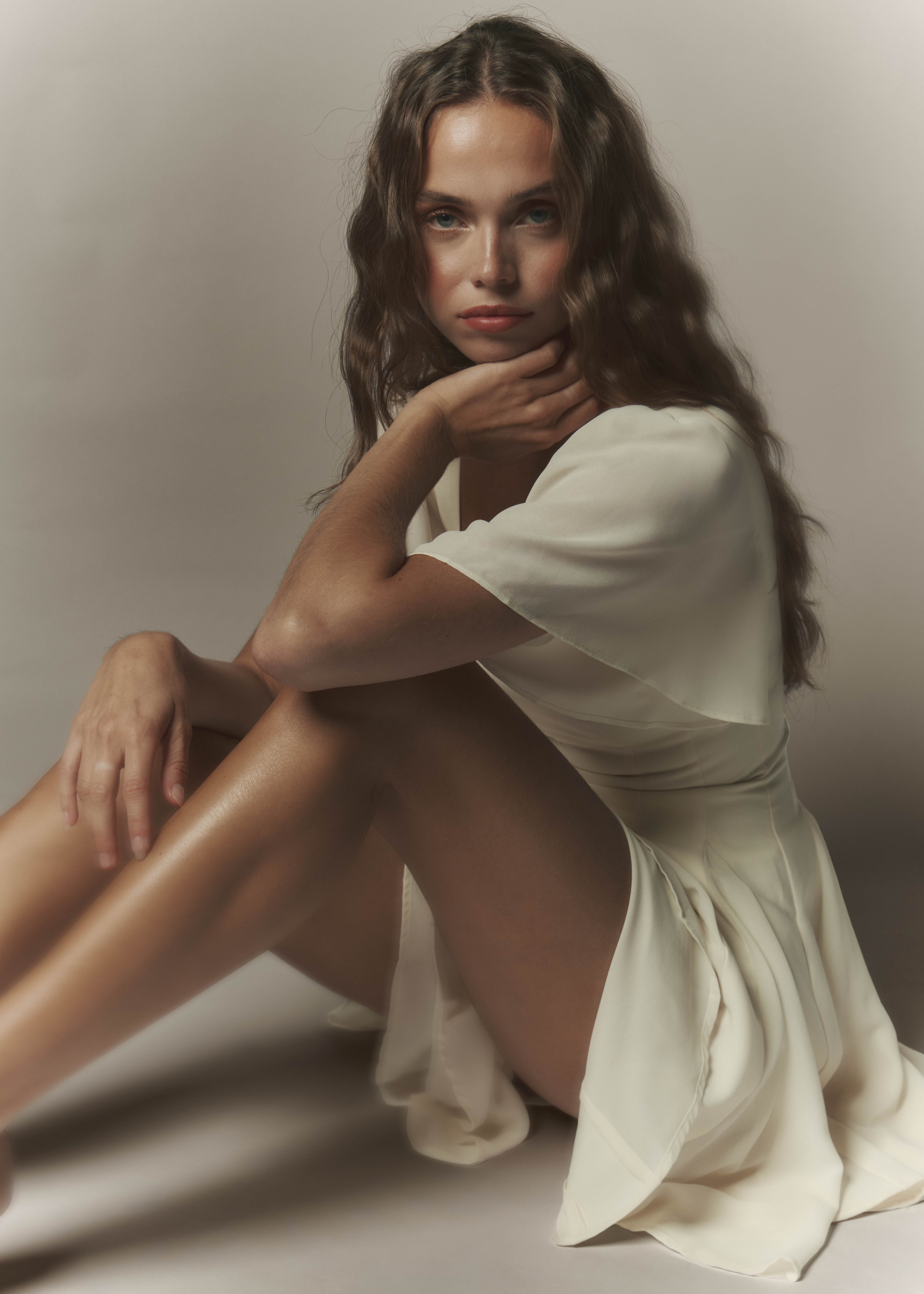 Alette Mini Dress Flutter Sleeves Ivory