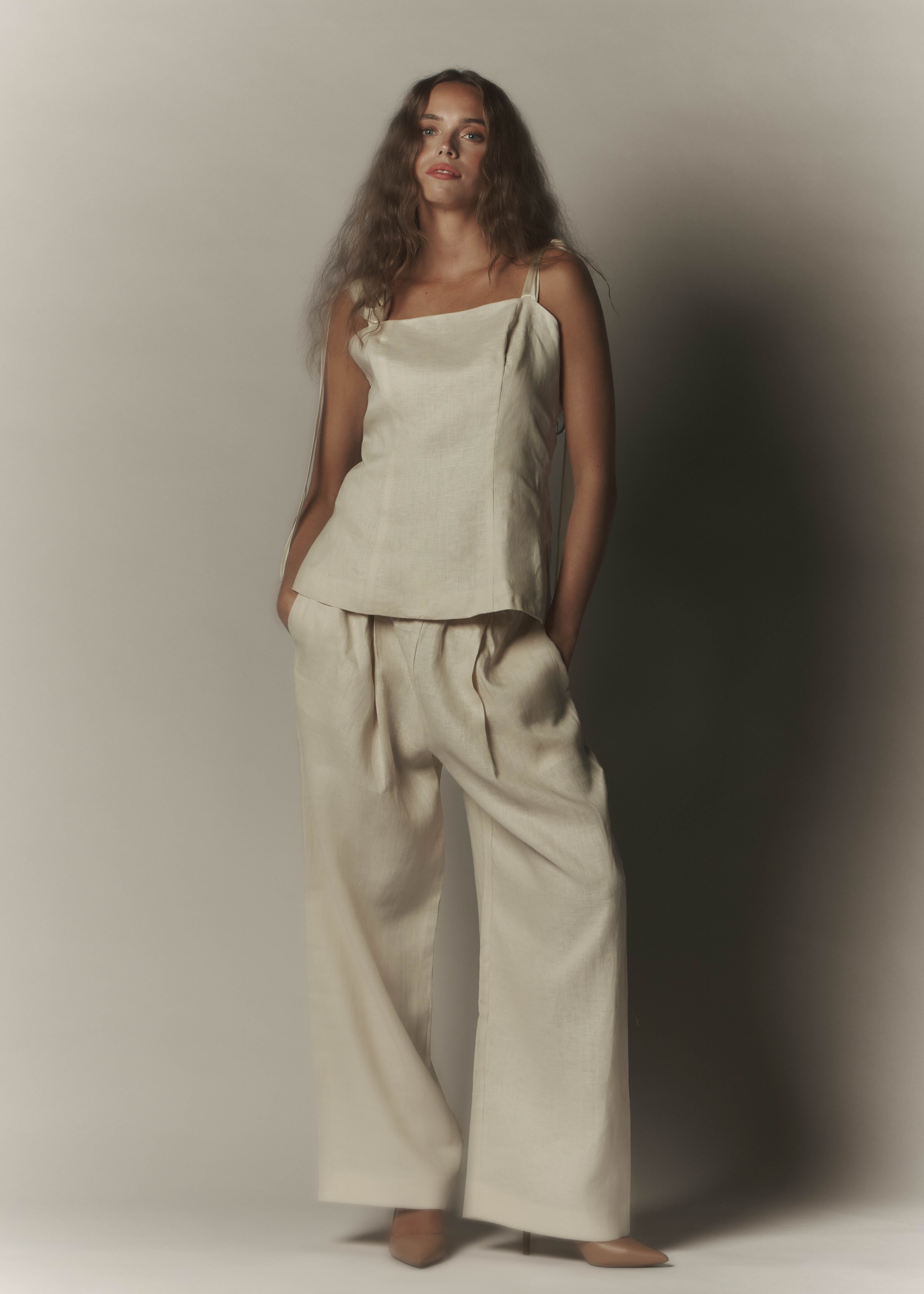 Line Linen Pant Ivory