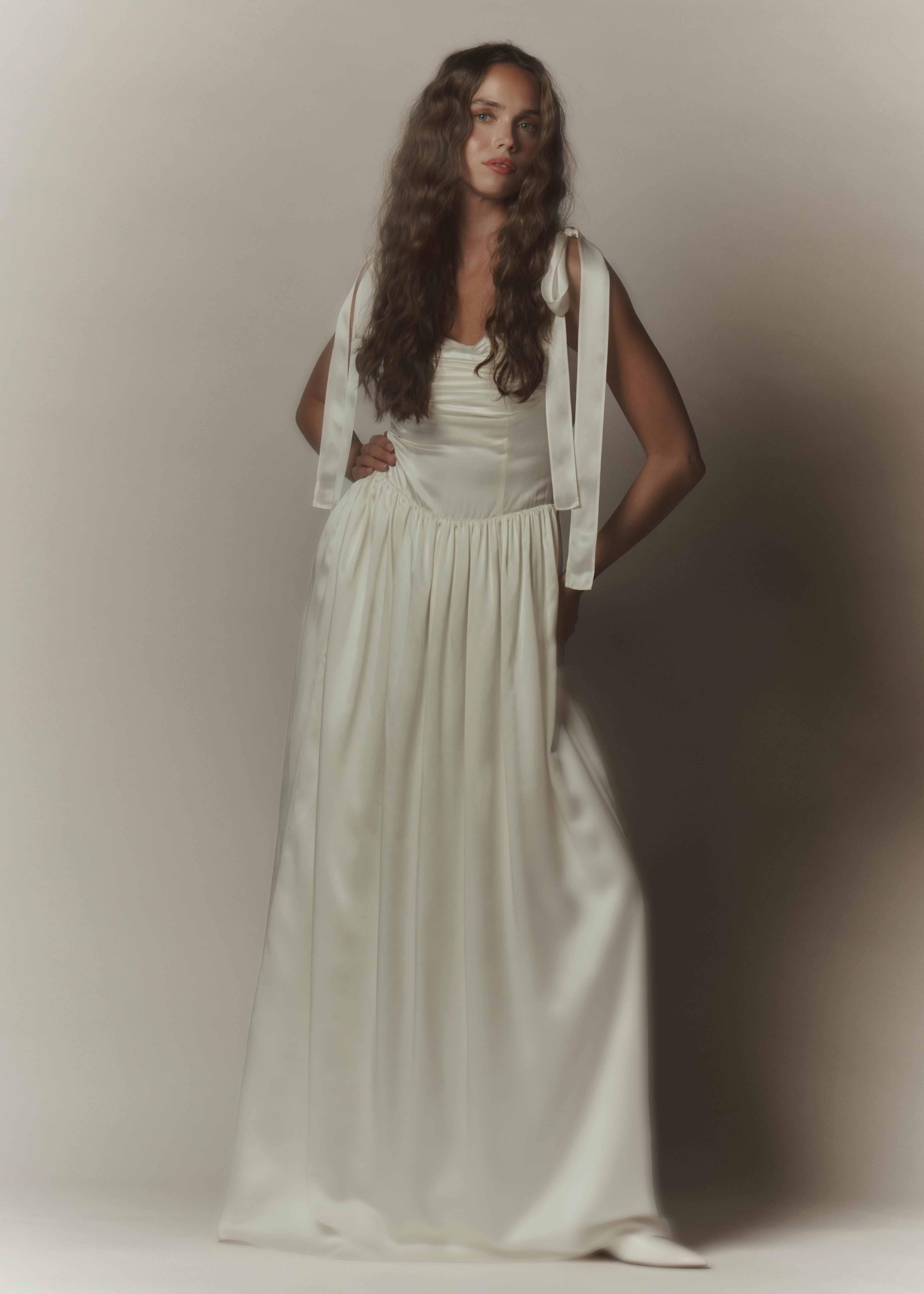 Elsa Maxi Dress Ivory Silk with Train