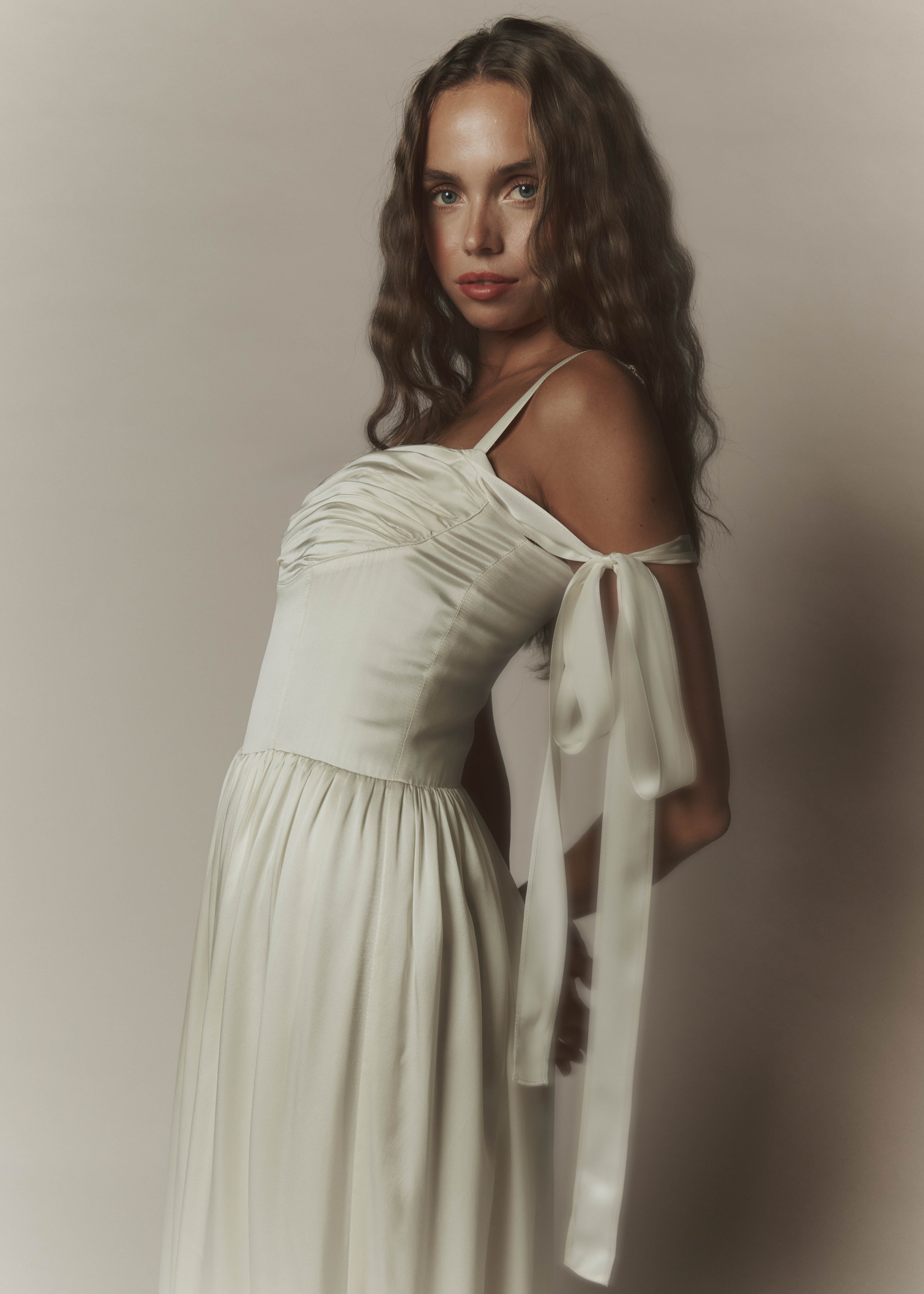 Elsa Maxi Dress Ivory Silk with Train