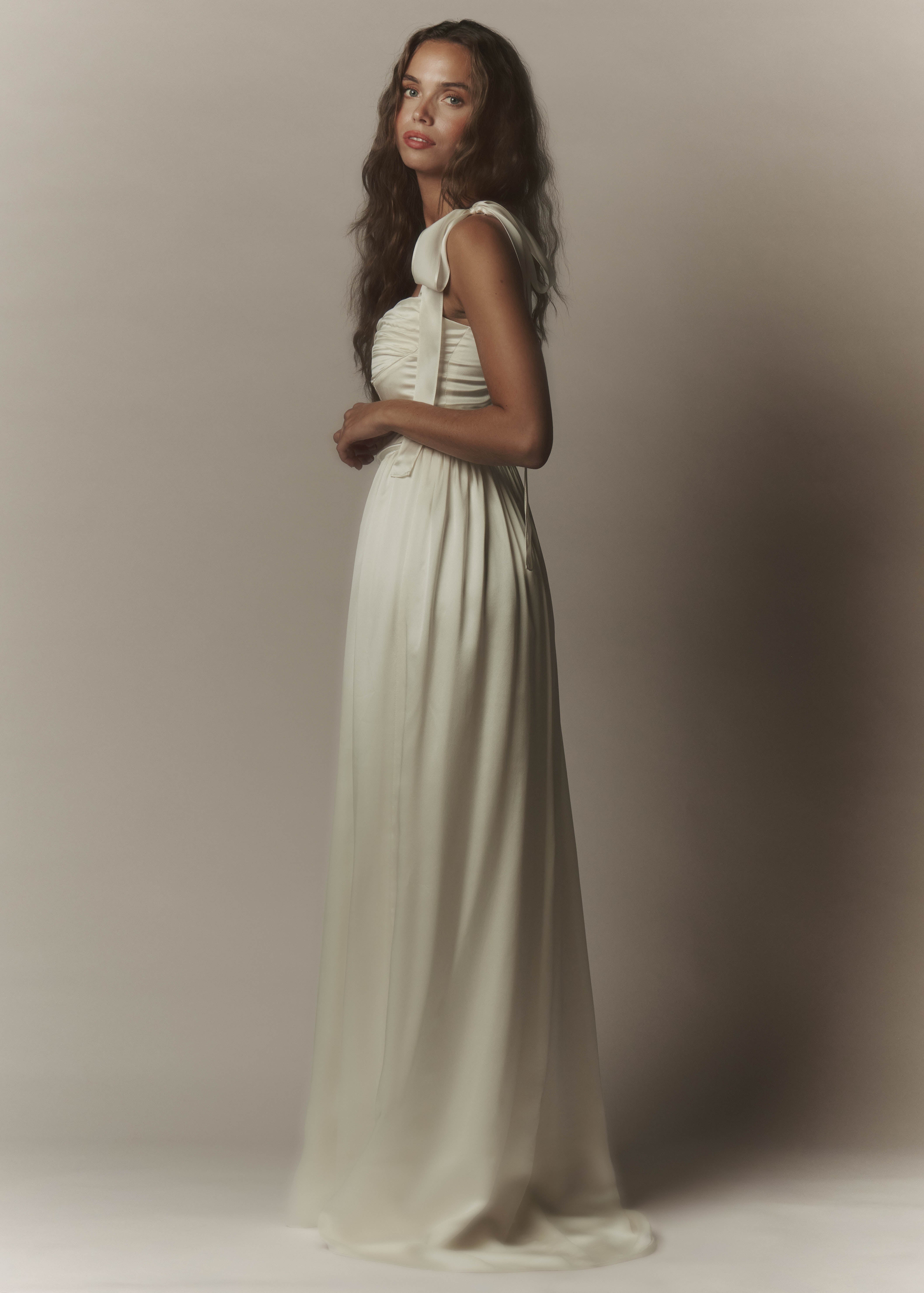 Elsa Maxi Dress Ivory Silk with Train