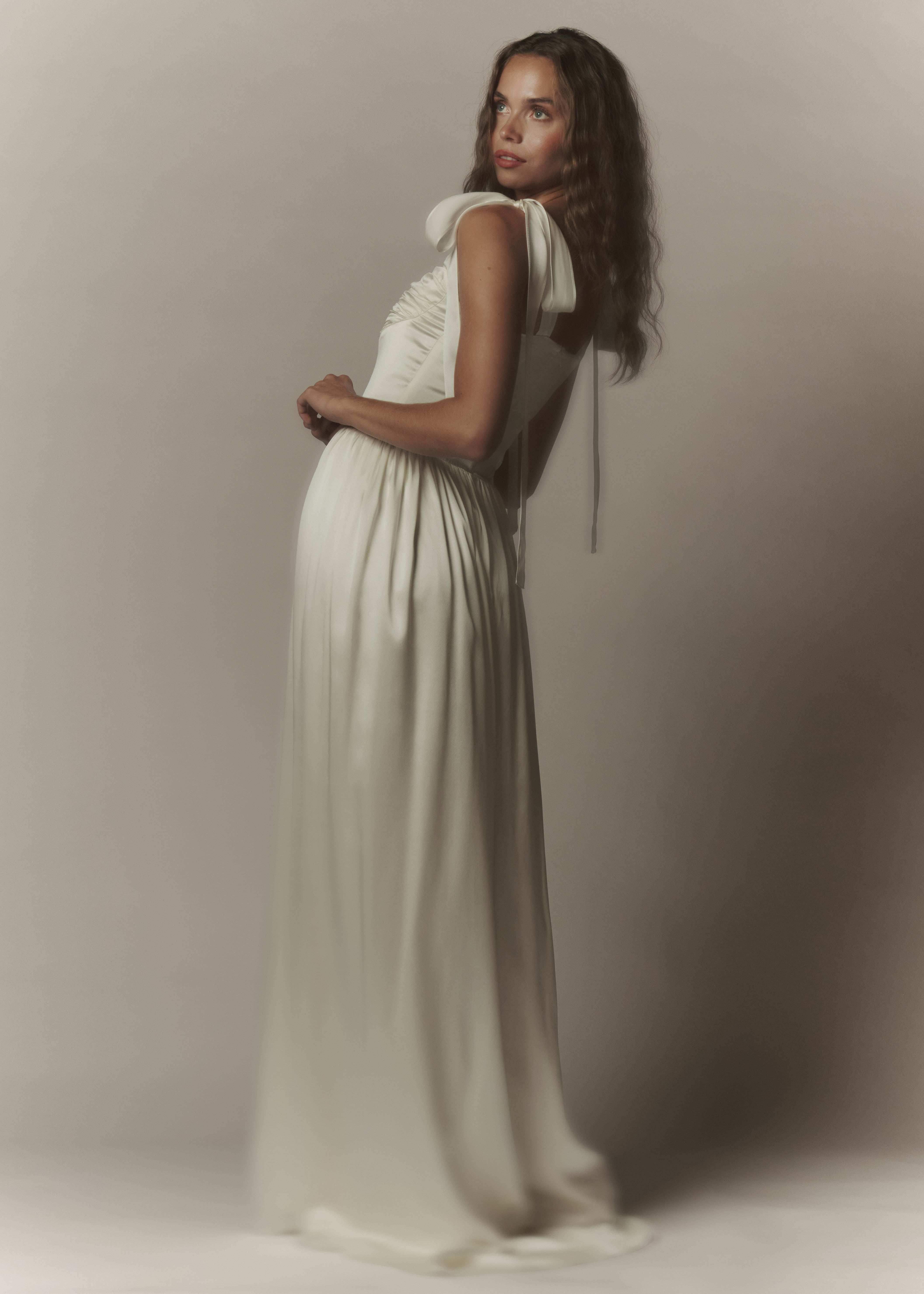 Elsa Maxi Dress Ivory Silk with Train
