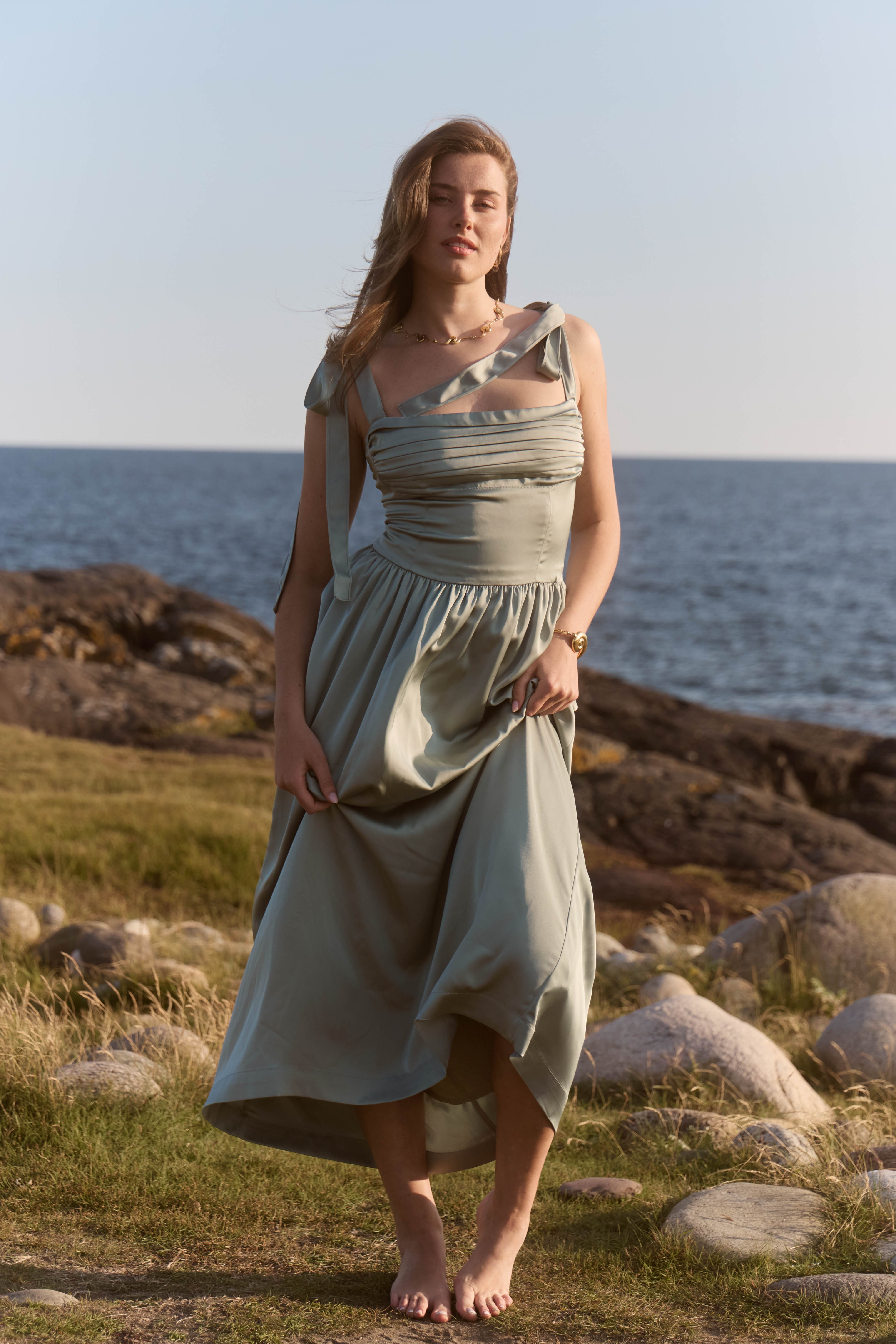 Elsa Maxi Dress Sage Satin