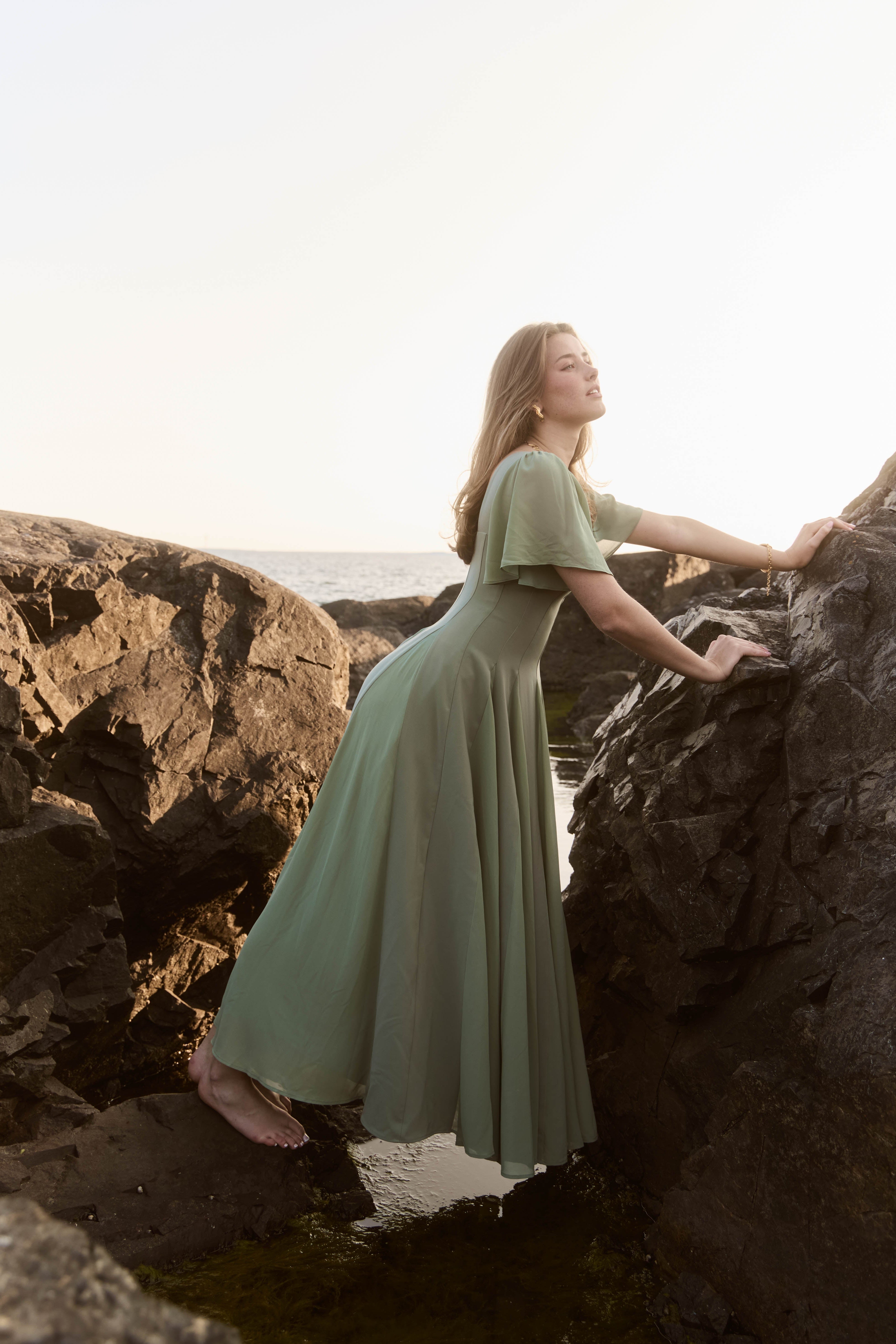 Alette Maxi Dress Flutter Sleeves Sage