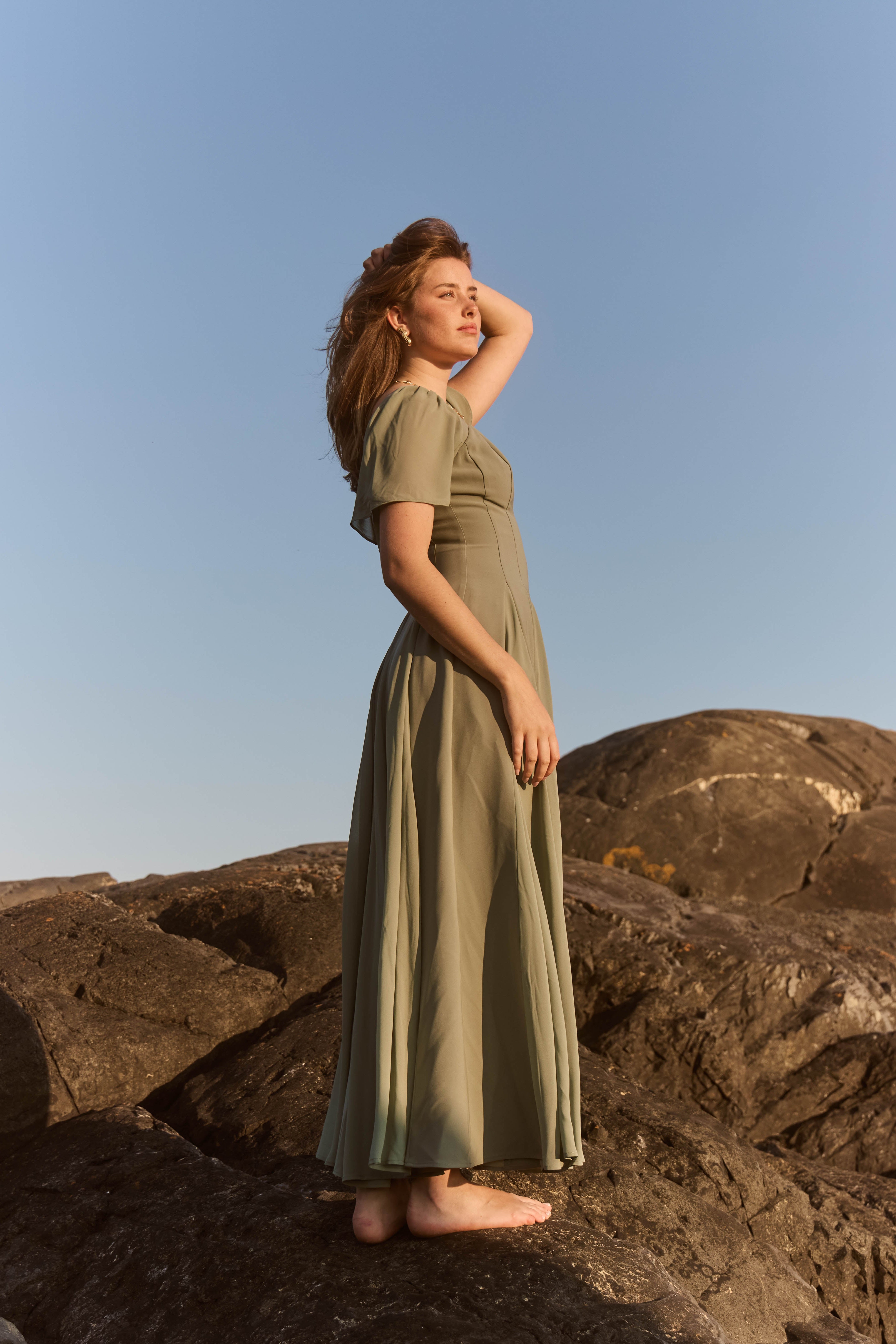 Alette Maxi Dress Flutter Sleeves Sage