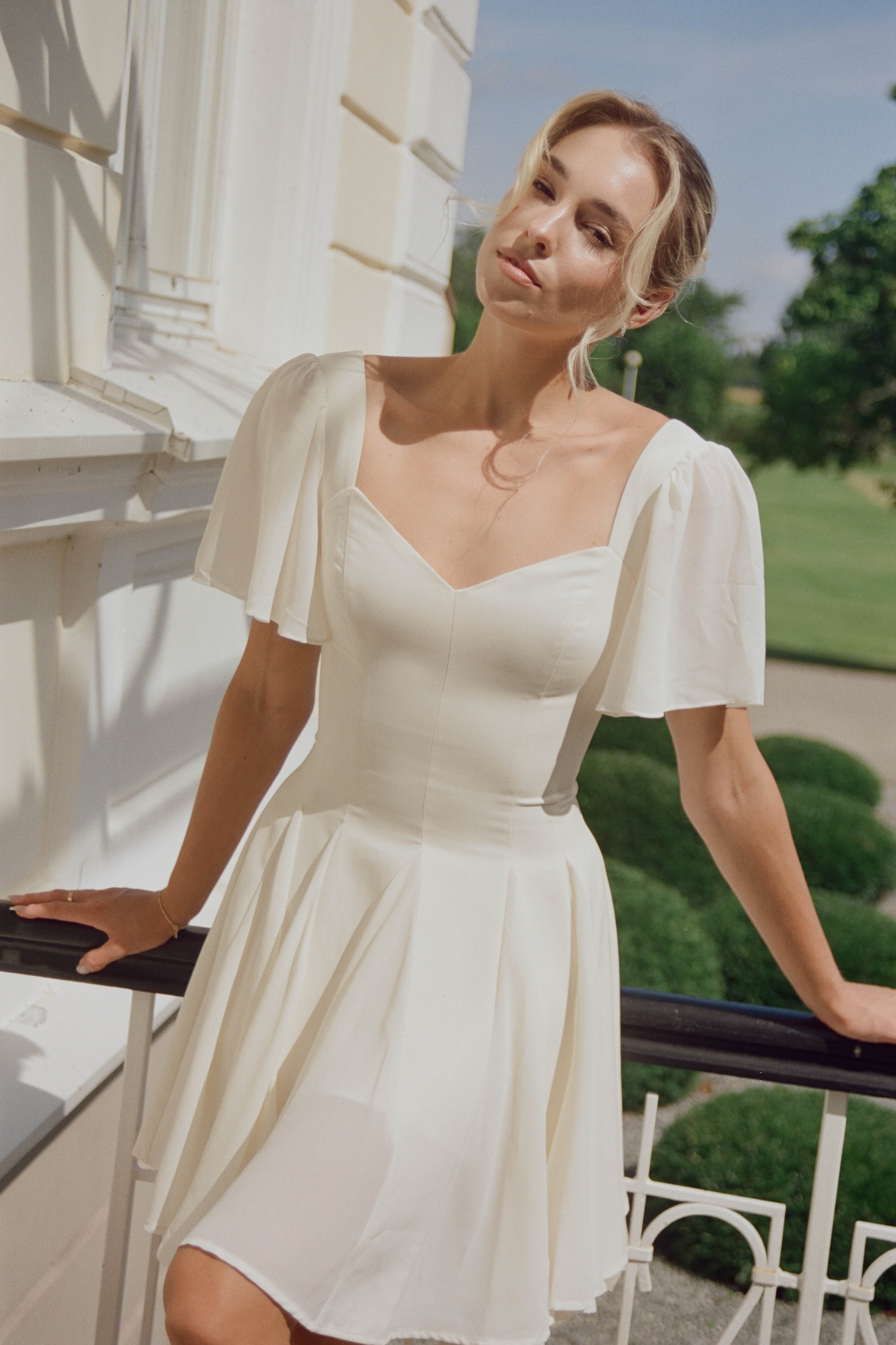Alette Mini Dress Flutter Sleeves Ivory