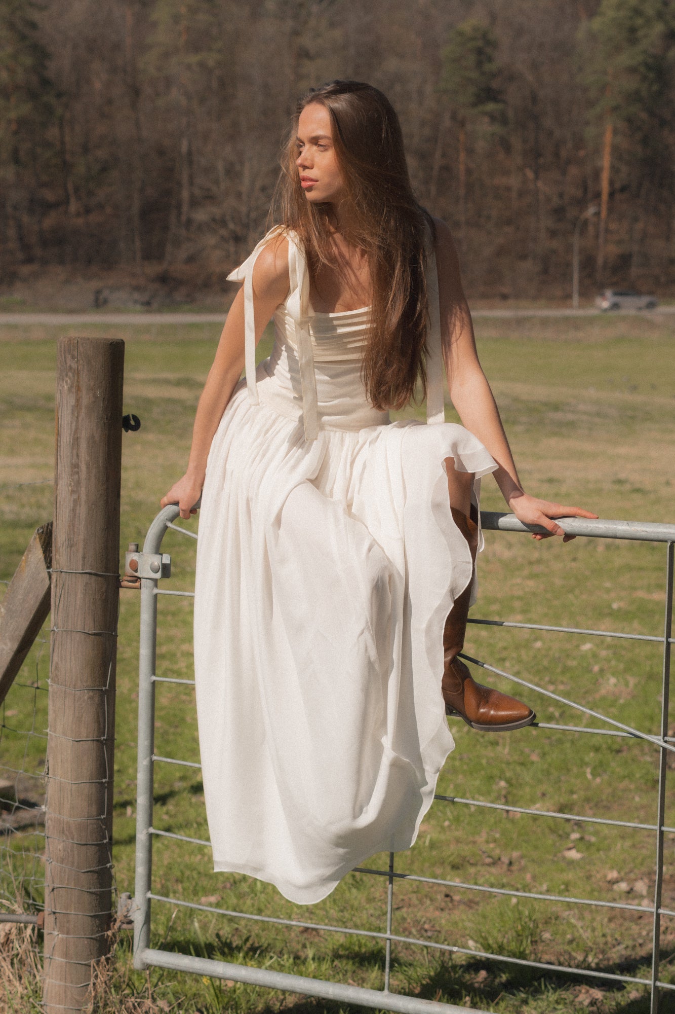 Regine White Silk Chiffon Maxi Skirt – Asymmetric Hem – Bridal & Resort Wear